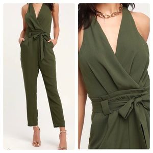Lulu's Green Wrap-Style Jumpsuit with Tapered Legs